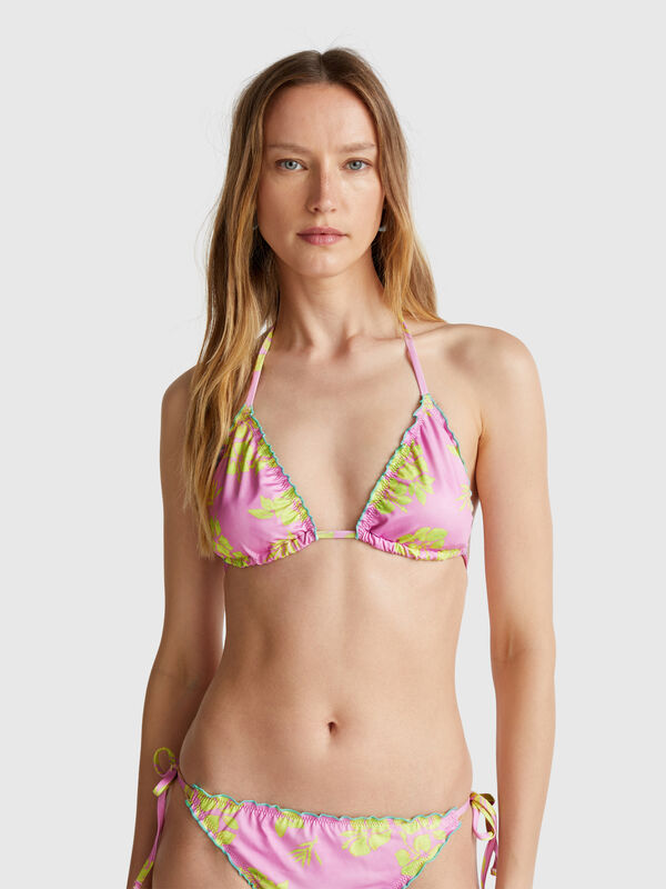 Triángulo de playa acolchado con estampado de flores. Mujer