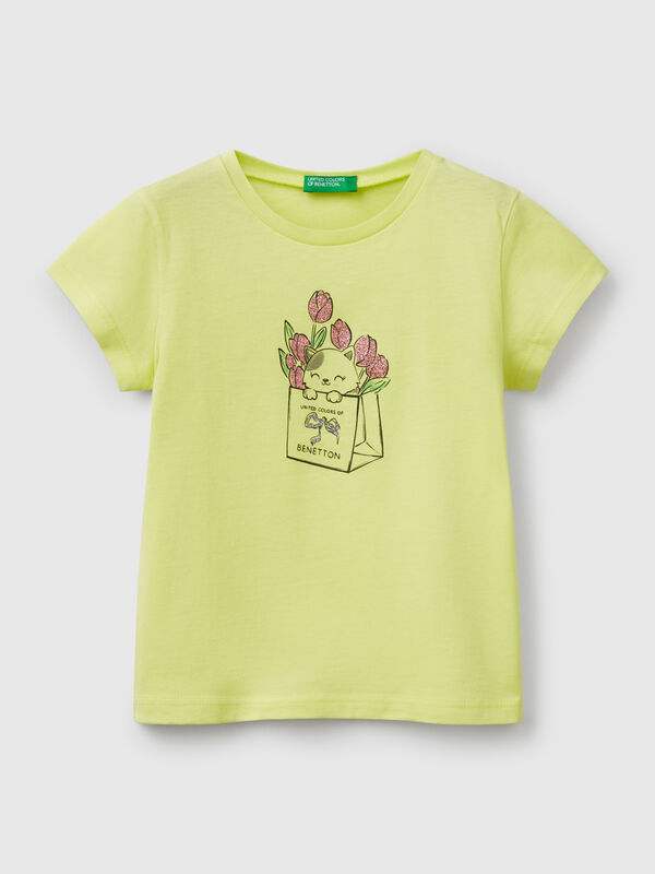 Camiseta de algodón con purpurina Niña