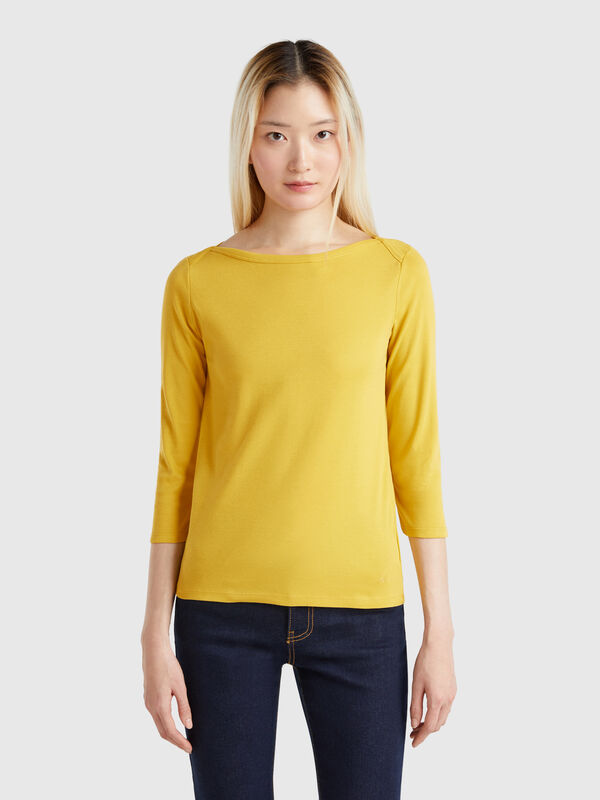 Camiseta de 100 % algodón con escote barco Mujer