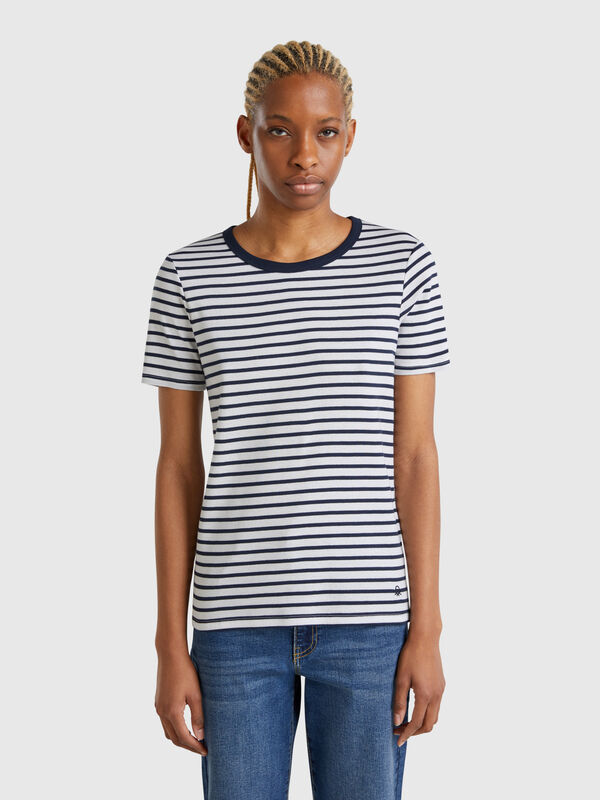 Camiseta a rayas con cuello redondo Mujer