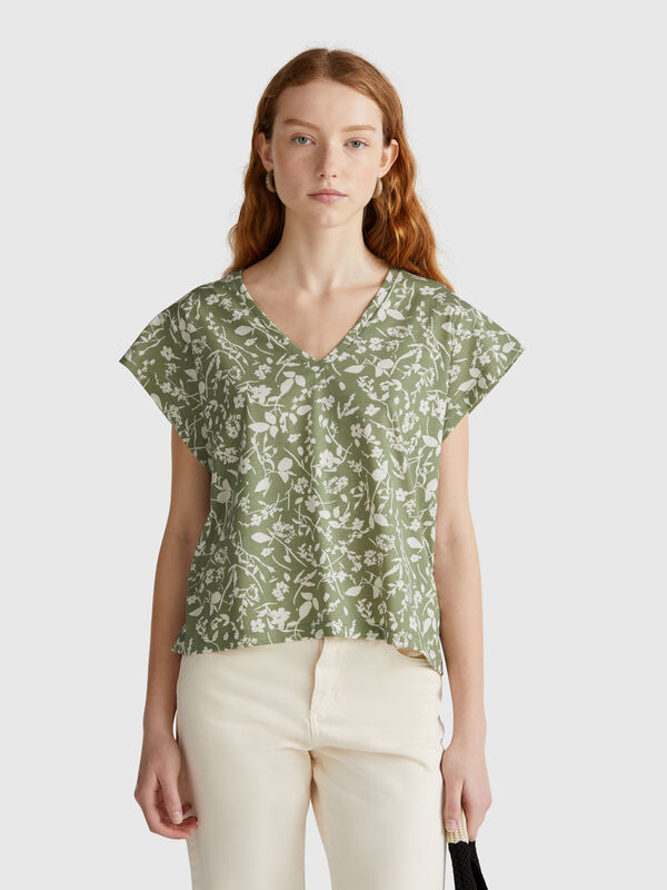 Camiseta con estampado de flores Mujer