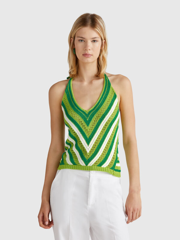 Top de rayas de crochet Mujer