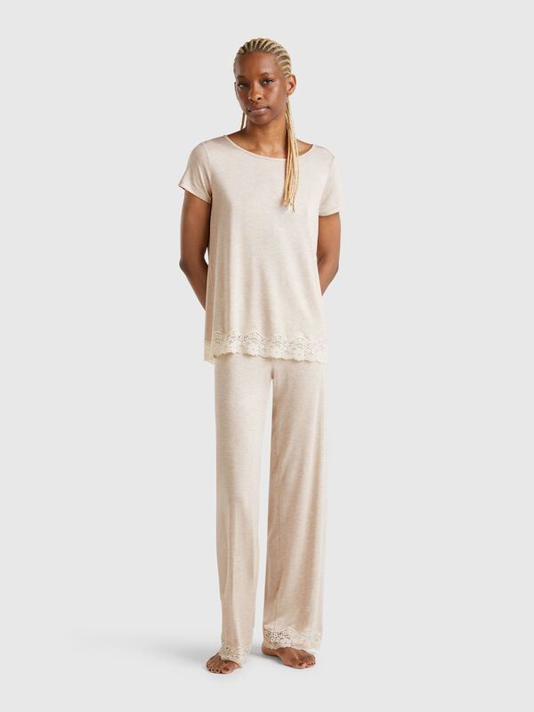 Pantalón fluido con encaje Mujer