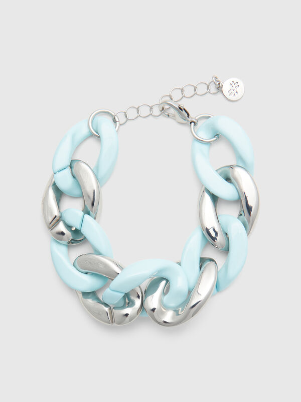 Pulsera de cadena plateada y verde agua Mujer