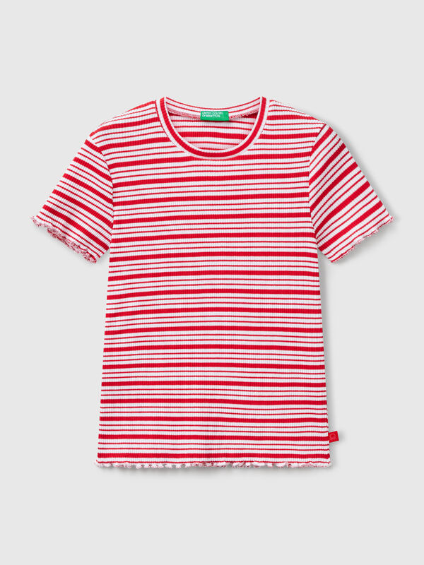 Camiseta de algodón elástico a rayas Niña