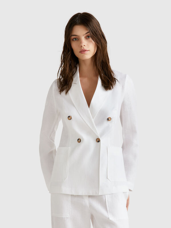 Chaqueta cruzada de puro lino Mujer
