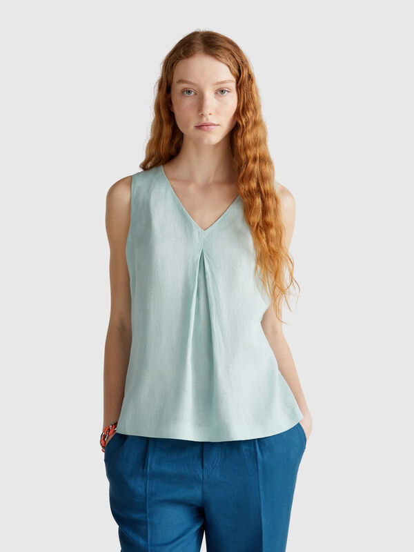 Blusa sin mangas de puro lino Mujer