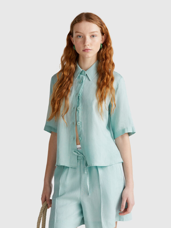 Camisa corta de puro lino Mujer