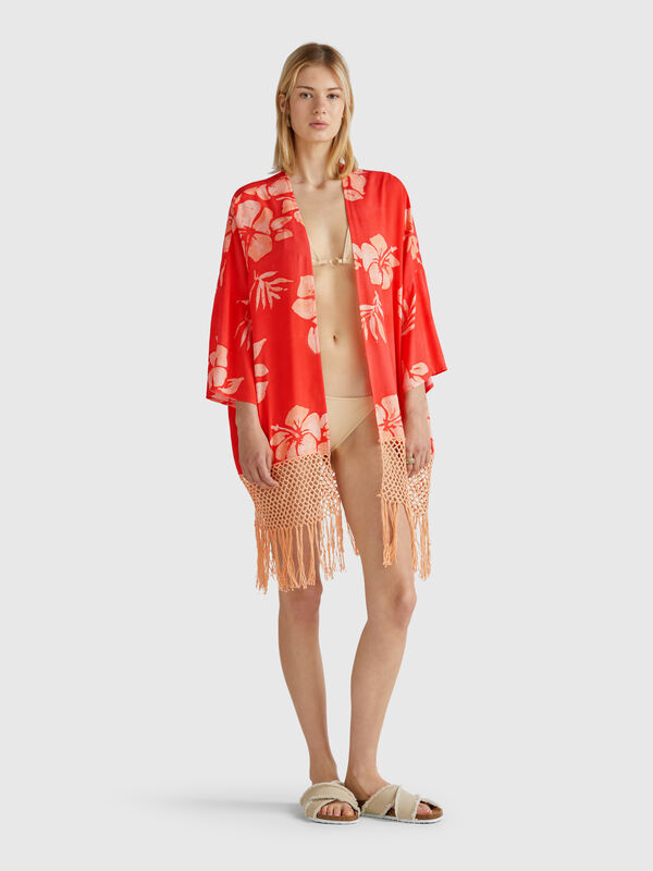Jersey kimono con estampado floral Mujer