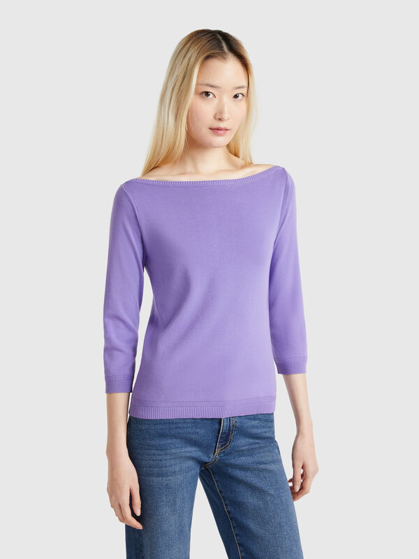 Jersey de 100 % algodón con escote barco Mujer