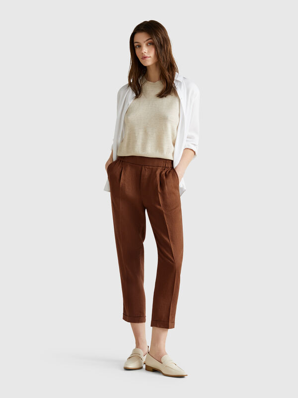 Pantalón cropped 100% lino Mujer
