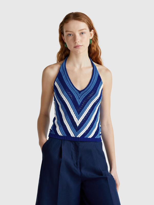 Top de rayas de crochet Mujer