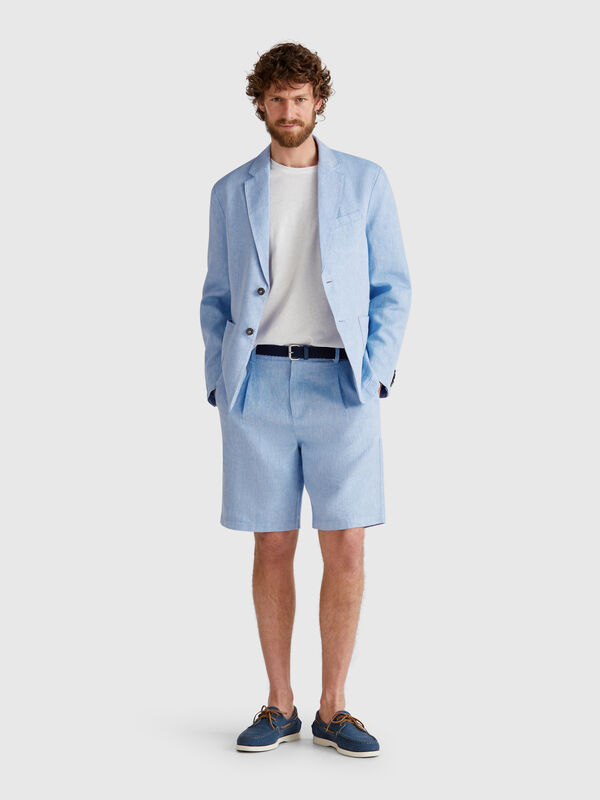 Shorts de rayas en mezcla de lino Hombre