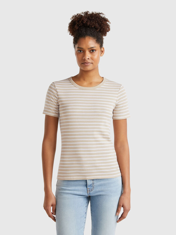 Camiseta a rayas con cuello redondo Mujer