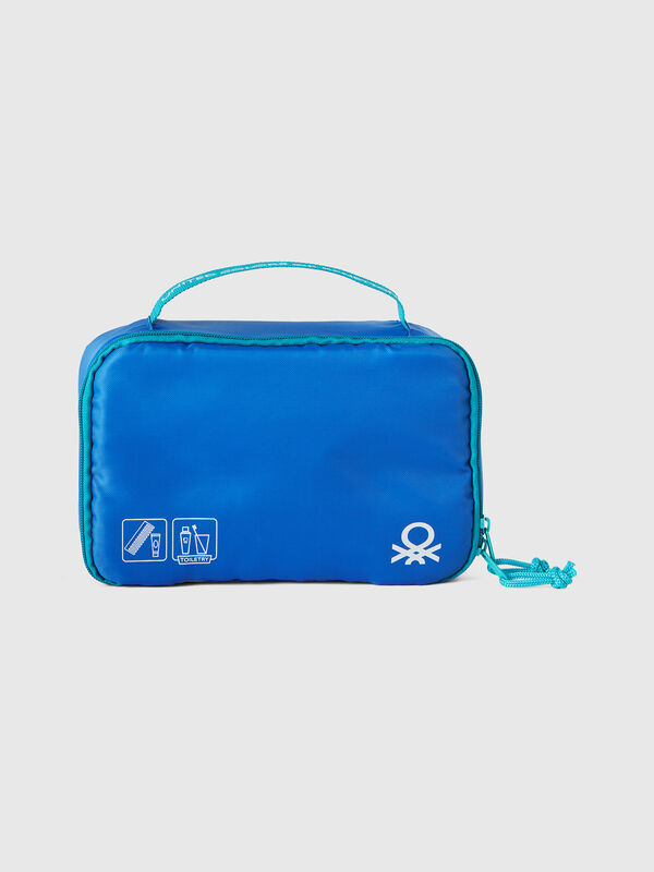 Neceser de viaje azul con gancho