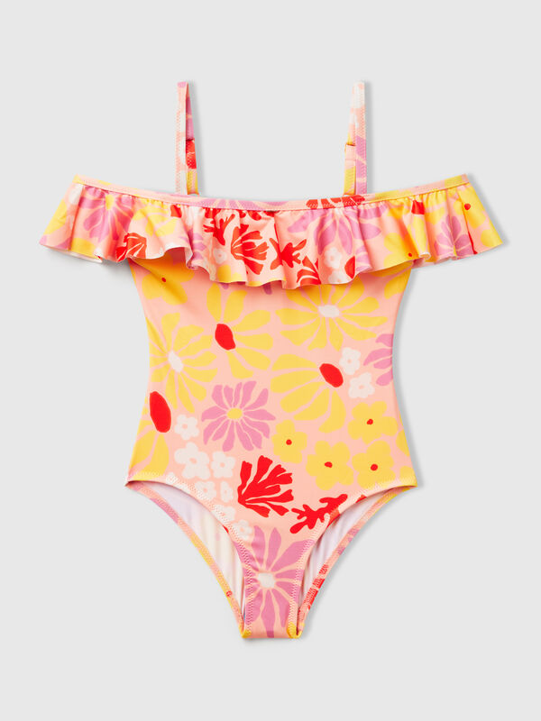 Bañador de una pieza con estampado de flores. Niña