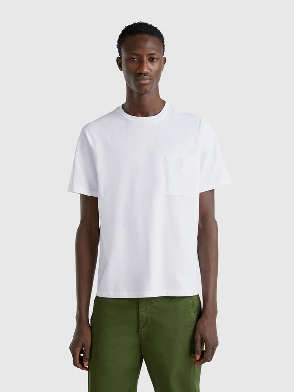 Camiseta blanca de algodón orgánico con bolsillo Hombre