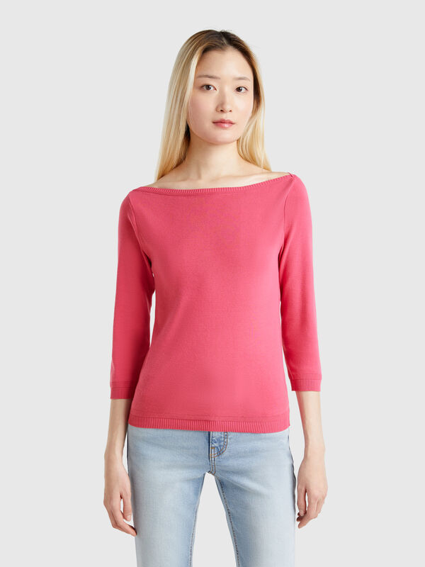 Jersey de 100 % algodón con escote barco Mujer