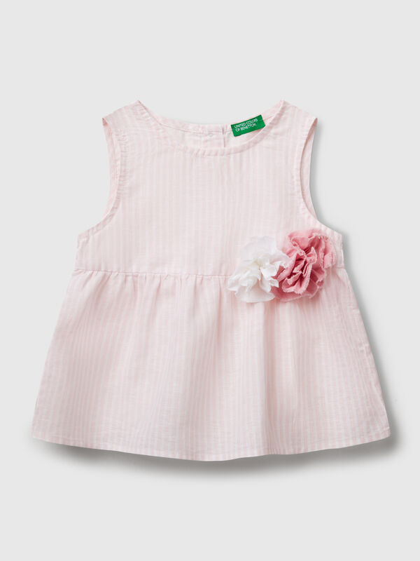 Blusa mezcla de lino a rayas Niña
