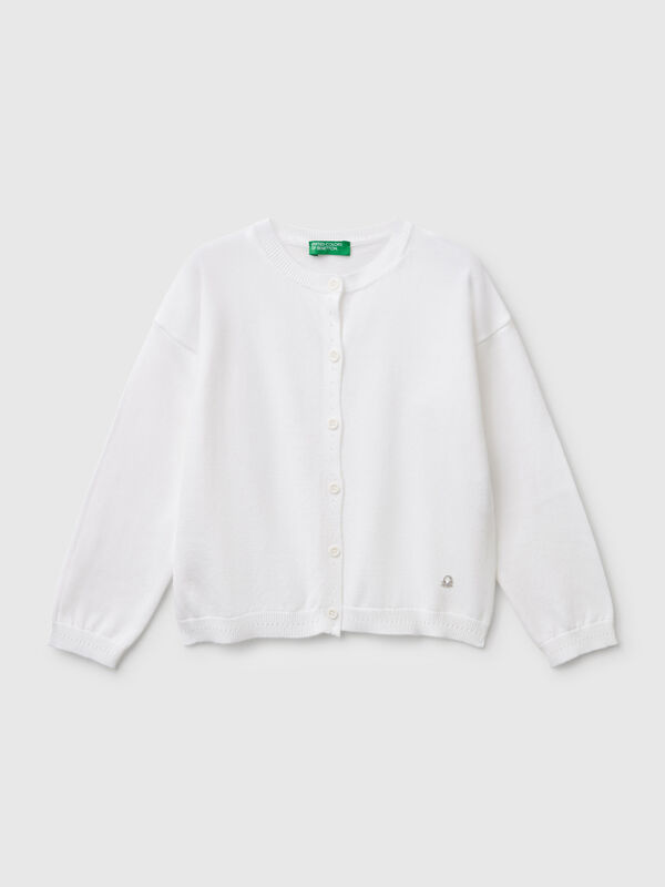 Chaqueta de punto de algodón puro con cuello redondo Niña