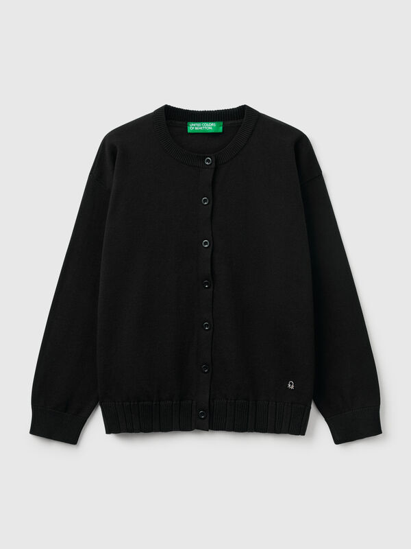 Chaqueta de punto de algodón puro con cuello redondo Niña