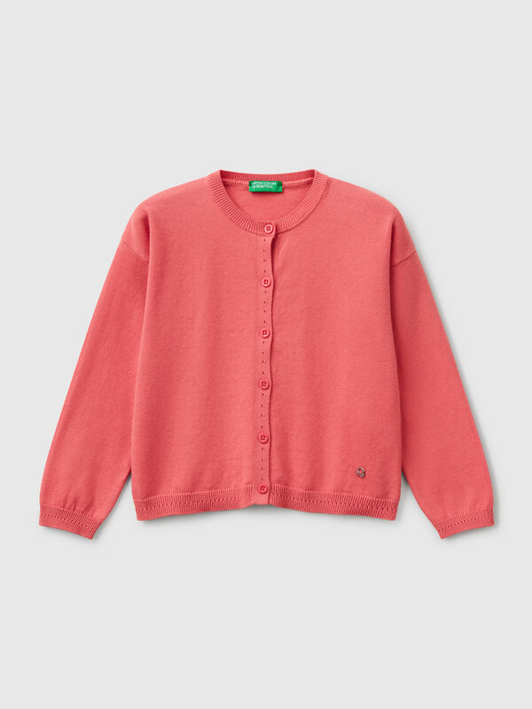 Chaqueta de punto de algodón puro con cuello redondo Niña