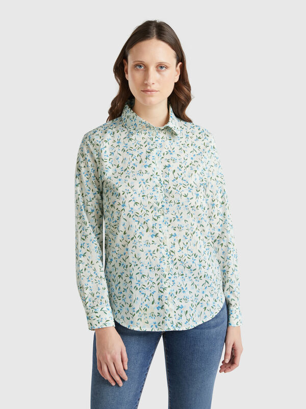 Camisa blanca de flores Mujer