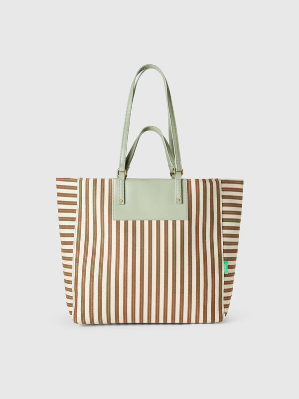 Bolso tote rayas verdes y beige Mujer