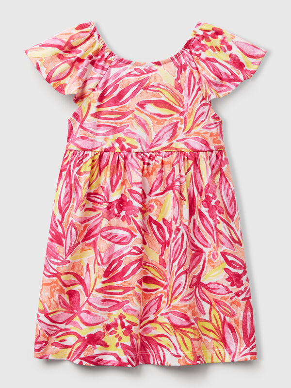 Vestido rosa con estampado tropical Niña
