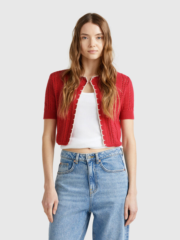 Cárdigan crop perforado Mujer