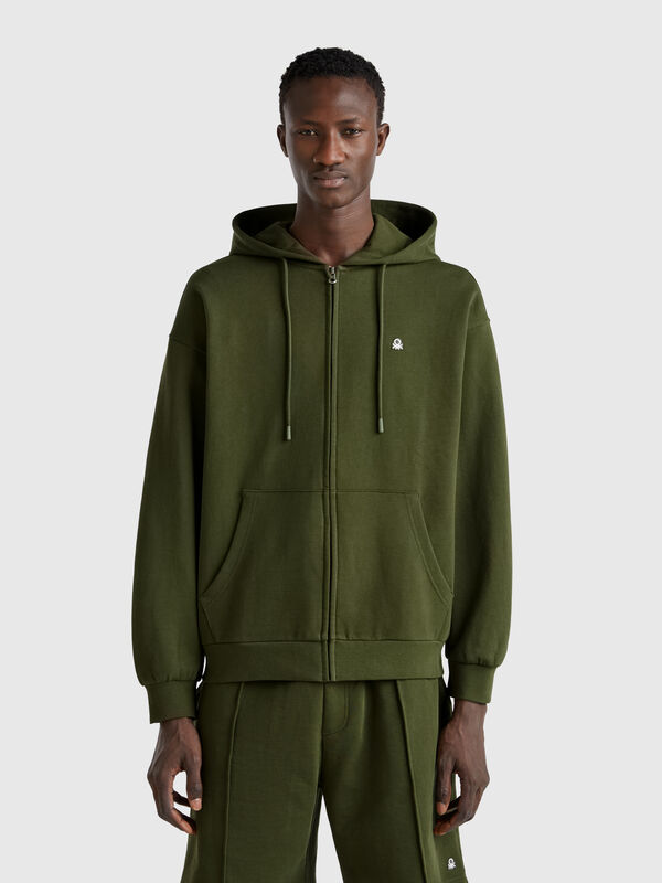 Sudadera de algodón con cremallera y capucha Hombre