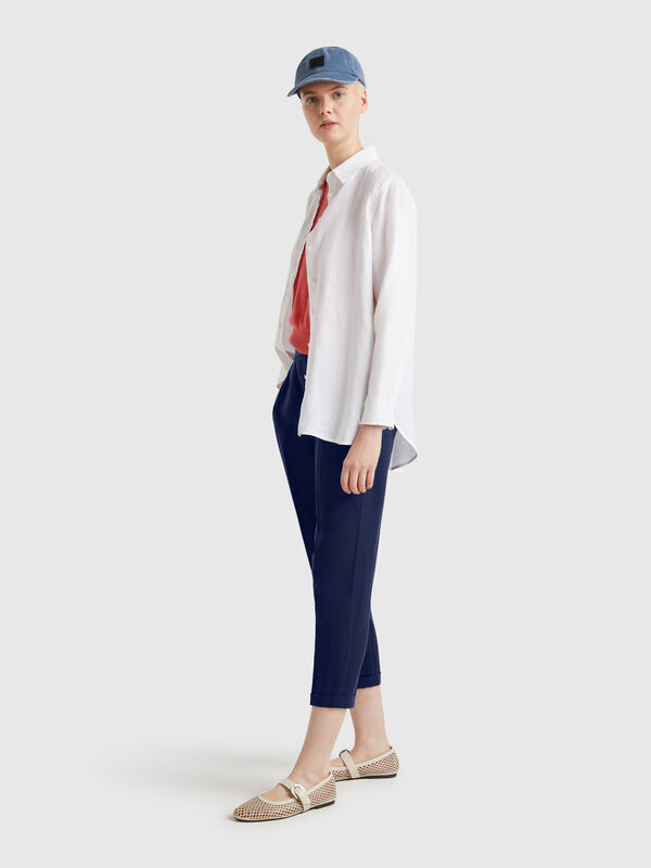 Pantalón cropped 100% lino Mujer