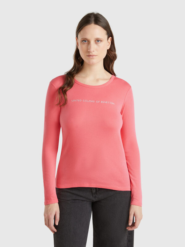 Camiseta fucsia de manga larga de 100 % algodón Mujer