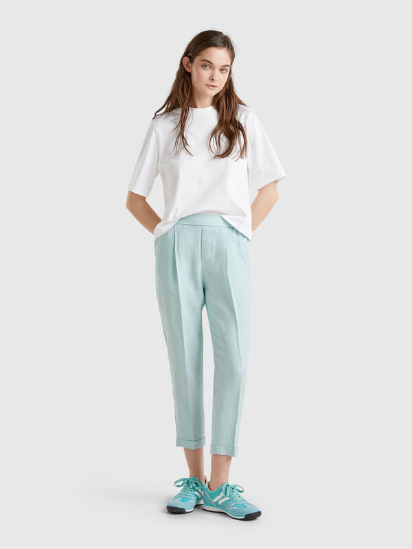 Pantalón cropped 100% lino Mujer