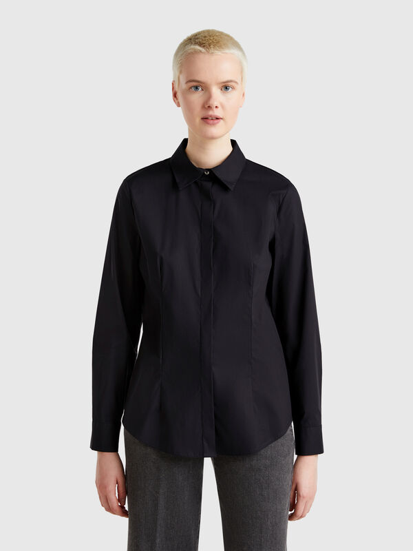 Camisa mezcla de algodón elástico Mujer