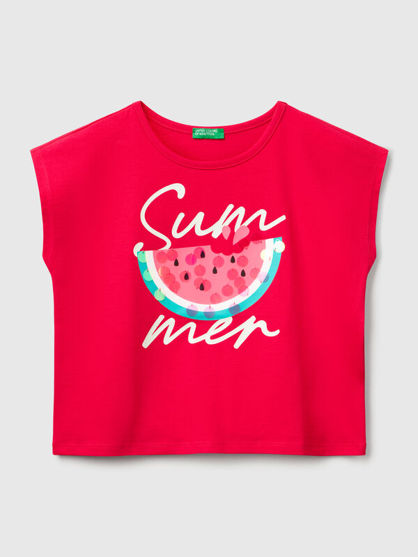 Camiseta con estampado y lentejuelas Niña