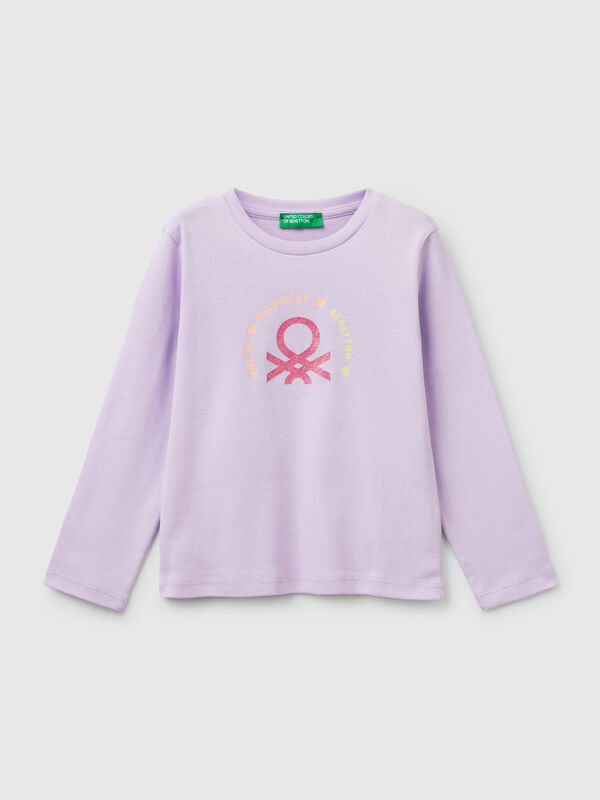 Camiseta slim fit con estampado de glitter Niña