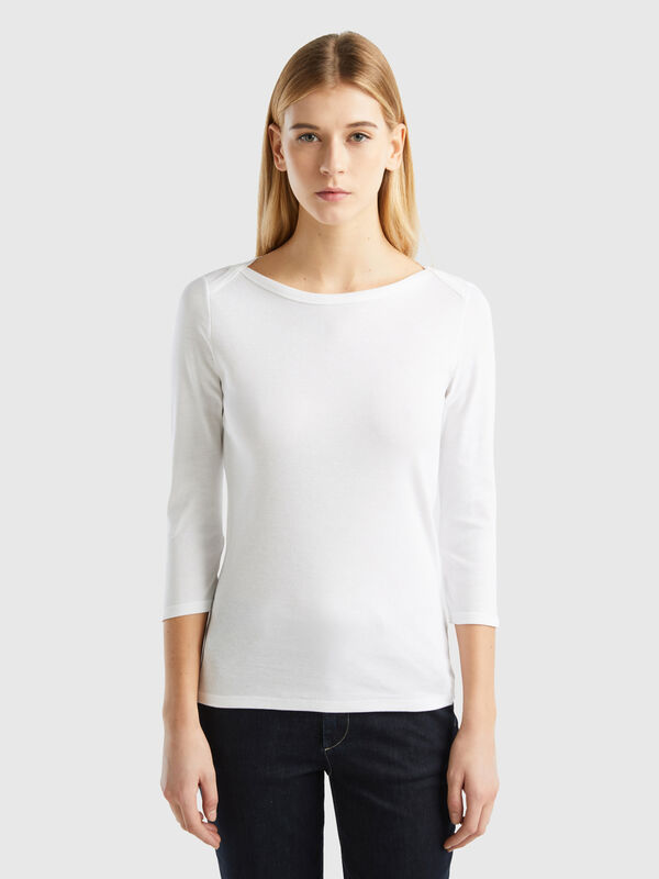 Camiseta de 100 % algodón con escote barco Mujer