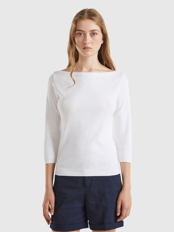 Jersey blanco con escote barco Mujer