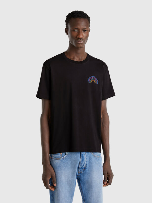 Camiseta negra de algodón con logo blanco Hombre