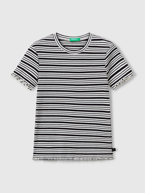 Camiseta de algodón elástico a rayas Niña