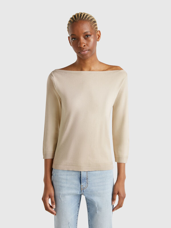 Jersey beige con escote barco Mujer